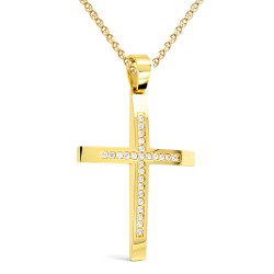 Χρυσός γυναικείος βαπτιστικός σταυρός Κ9 με αλυσίδα